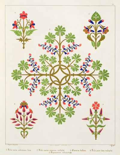 Tapet med rosenmotiv, trykt af M. und N. Hanhart af Augustus Welby Northmore Pugin