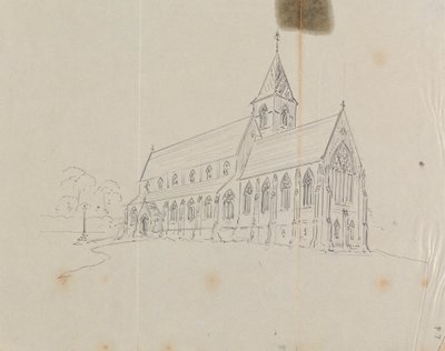 Skitse af en gotisk kirke af Augustus Welby Northmore Pugin