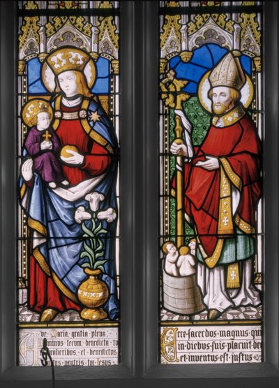 Jomfru og barn med St. Nicholas, detalje, 1841 (farvet glas) af Augustus Welby Northmore Pugin