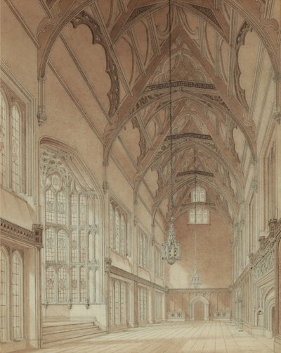 Interiør af en College Hall af Augustus Welby Pugin