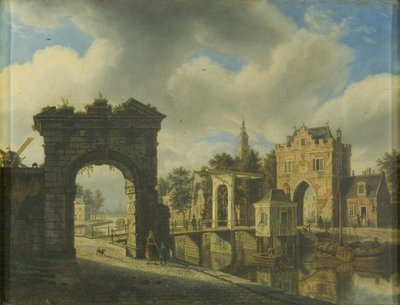 Kanalscene med vindebro af Augustus Wijnands