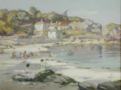 En Cornish Beach (olie på panel) af Augustus William Enness
