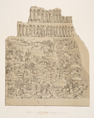 Et slagfelt (Kouyunjik), fra Monuments of Nineveh, pub. 1849 af Austen Henry Layard