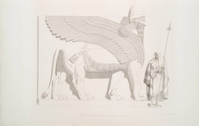 En bevinget løve med menneskehoved fra Nimroud [Calah], 1849 af Austen Henry Layard