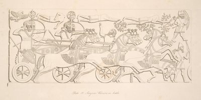 Assyriske krigere i kamp, fra Monuments of Nineveh, pub. 1849 af Austen Henry Layard