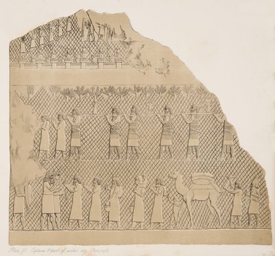 Fanger og en del af den befæstede by (Kouyunjik) illustration fra Monuments of Nineveh, 1858 af Austen Henry Layard