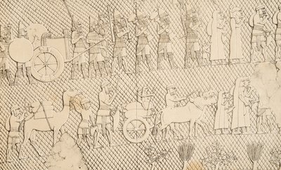 Detalje fra Captives and Spoil from the City of Lachich, illustration fra Monuments of Nineveh, 1858 af Austen Henry Layard