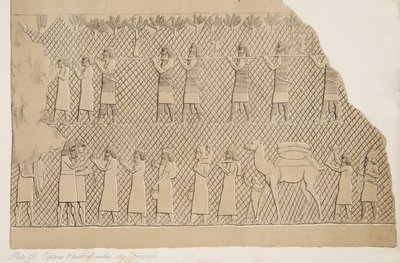 Detalje fra Captives and part of the Walled City (Kouyunjik), illustration fra Monuments of Nineveh, 1858 af Austen Henry Layard
