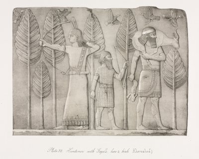 Monumenter fra Ninevah: Planche 32, Jægere med gazelle, hare og fugle (Khorsabad) af Austen Henry Layard