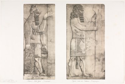 Monumenter af Ninevah: Plade 6, Fiskegud (Nimroud); Figur nær en indgang (Kouyunjik) af Austen Henry Layard