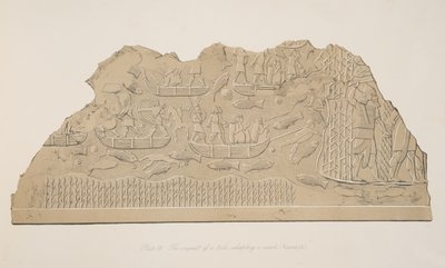 Erobringen af en stamme, der bor i en mose (Kouyunjik), fra Monuments of Nineveh, pub. 1849 af Austen Henry Layard