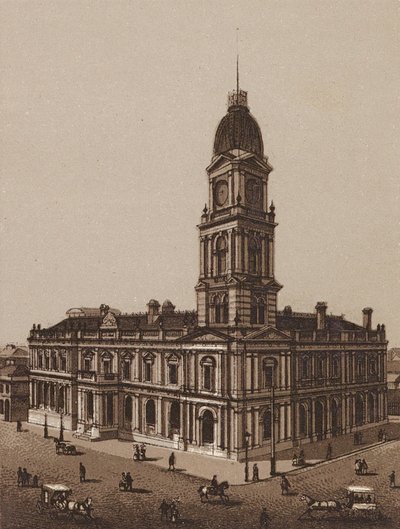 Melbourne, Australien: Hotham Rådhus (litografi) af Australian School