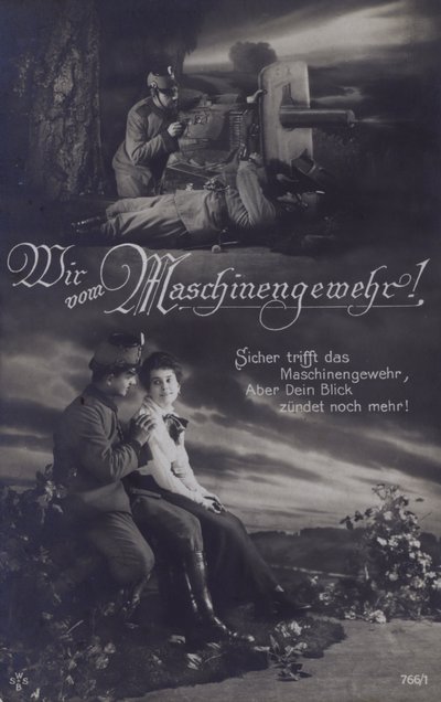 Østrigsk maskingevær på slagmarken og med sin kæreste (s/h foto) af Austrian Photographer