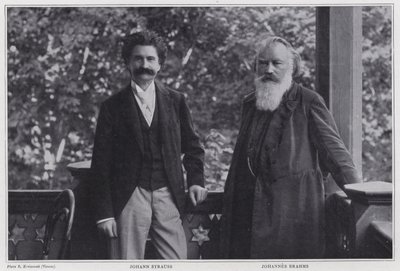 Komponisterne Johann Strauss den Yngre og Johannes Brahms, Wien af Austrian Photographer