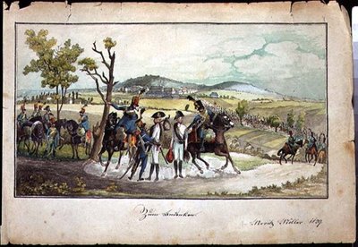 En procession af habsburgske soldater i et landskab af Austrian School