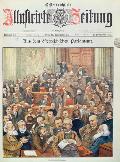 En stormfuld session i det østrigske parlament i Wien, 1897 af Austrian School