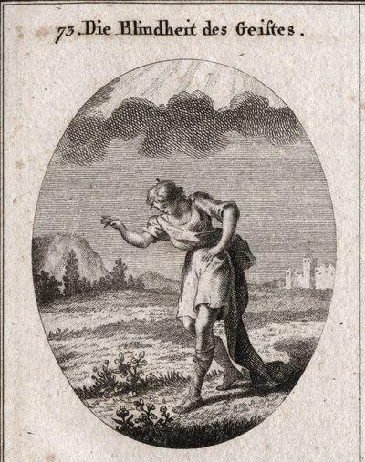Allegori om sindblindhed. En ung mand ser på blomsterne i en eng, der hentyder til jordens glæder, der fylder sjælen og indtager den uden nogen fortjeneste. En sky forhindrer lyset i at slå hans sind. Gravering i "" Iconologie oder Ideen a af Austrian School