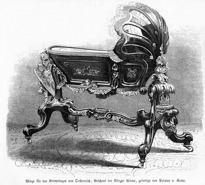Barneseng af den østrigske kronprins, illustration fra Leipziger Illustrirte Zeitung, 1859 (træstik) af Austrian School
