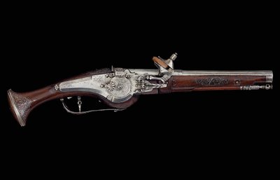 Kärnten (Ferlach) pistol med hjullåsemekanisme med et internt automatisk sikkerhedssystem, ca. 1650 (stål og valnød) af Austrian School