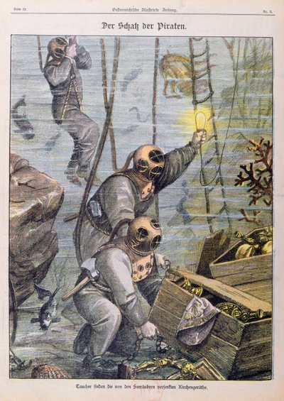 Dykkere finder skatte plyndret af pirater fra kirker, 1897 af Austrian School