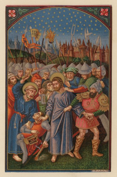 Jesus arresteret af jøderne (chromolith) af Austrian School