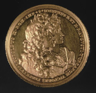Medaljon med portrætter af de hellige romerske kejsere Leopold I (1640-1705) og Joseph I (1678-1711) af Philipp Heinrich, 1692 (guld) af Austrian School