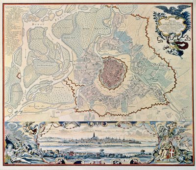 Plan over byen Wien, efter en gravering fra 1720 (gravering) af Austrian School