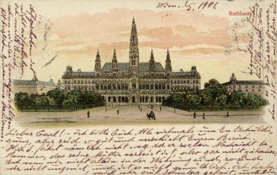 Postkort forestillende rådhuset i Wien af Austrian School
