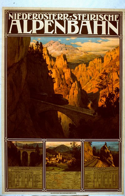 Plakat for den Niederösterreich-Styrianske Alpine Railway af Austrian School