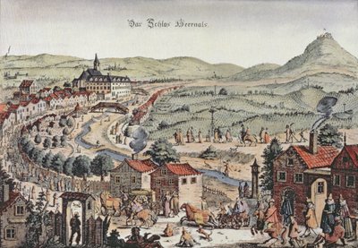 Udsigt over den nordlige del af Wien med Schlos Hernals og Kahlenberg-bakkerne i baggrunden (gravering) af Austrian School
