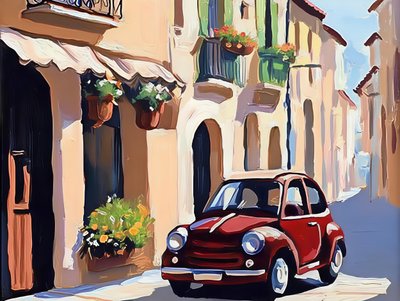 Red Car European Street af Avanesova Elena
