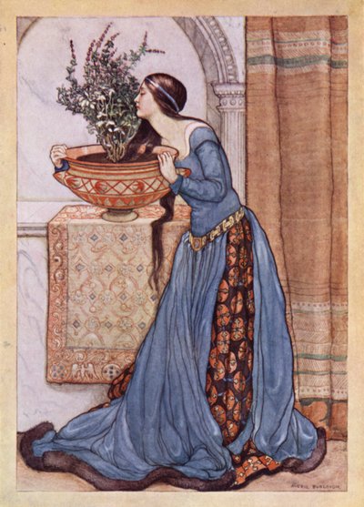 John Keats: Isabella, Or, The Pot Of Basil (farve litho) af Averil Mary Burleigh