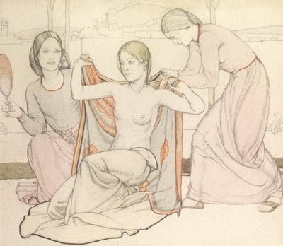 De badende (akvarel og blyant) af Averil Mary Burleigh