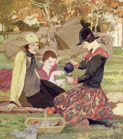 The Picnic (akvarel og gouache på papir) af Averil Mary Burleigh