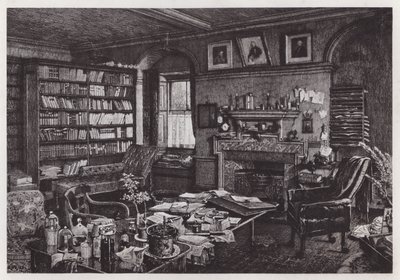 Charles Darwins studie på Down House (litho) af Axel (after) Haig