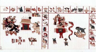 Den aztekiske gud Cihuacohuatl repræsenteret i et hieroglyfisk manuskript, piktogrammer. af Aztec Aztec