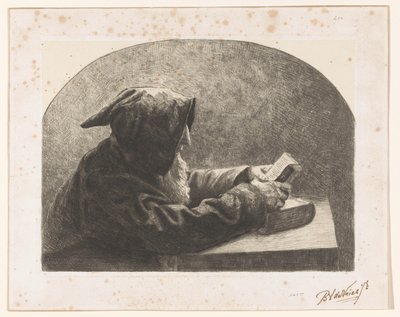 læsende munk af B.J. de Vries jr. (signed by artist)
