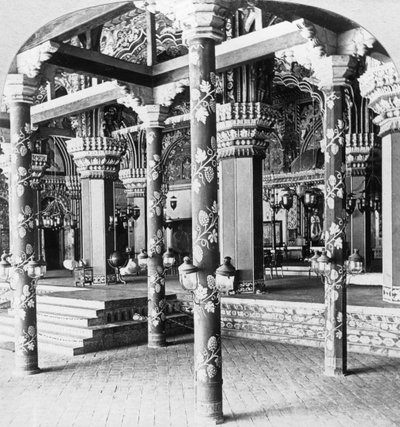 Mahratta durbar-hallen, Prinsessen af Tanjores palads, Tanjore Thanjavur, Indien, 1901. af B. L. Singley