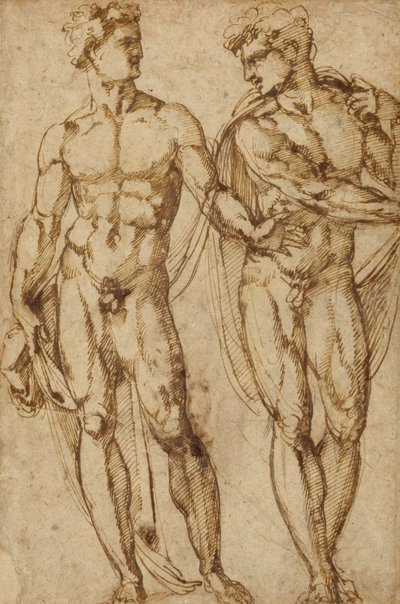 Studie af to mænd (recto); studie af en skægget mands hoved (verso) af Baccio Bandinelli