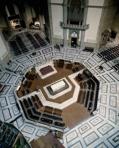Udsigt over det ottekantede marmorkor lavet af Baccio Bandinelli (1488-1560) (Bartolommeo Brandini), inde i katedralen i Firenze (Duomo Santa Maria del Fiore). 1555, Firenze, Italien af Baccio Bandinelli