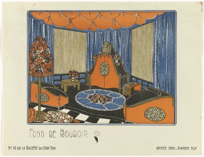 Gazette du Bon Ton, 1920 - nr. 10, Pl. XLV: Fond de Boudoir (titel på objekt) af Bagge and Huguet