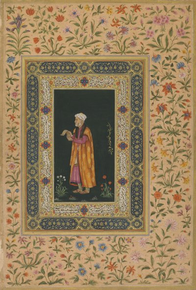 Portræt af Itimad Al-dawla, mogul-dynastiet (uigennemsigtig akvarel og guld på papir) af Balchand (attr. to)