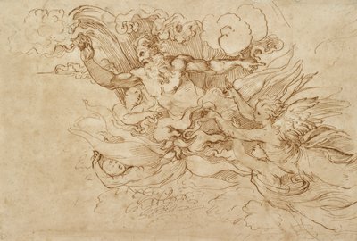 Jehova i en flammende sky, ledsaget af engle, 1500-tallet af Baldassare Peruzzi