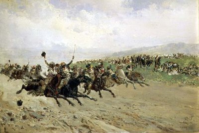 Andalusien: Hestevæddeløb på en messe, slutningen af det 19. århundrede af Baldomero Calopre y Gimenez