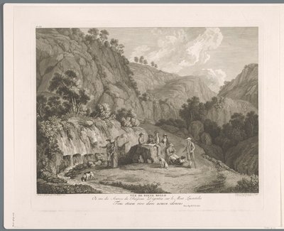 Udsigt over kilden ved Monti Lucretili Vüe ​​​​de fonte bello (titel på objekt) Suite de VI vues des Environs de Rome (...) (serietitel) af Balthasar Anton Dunker