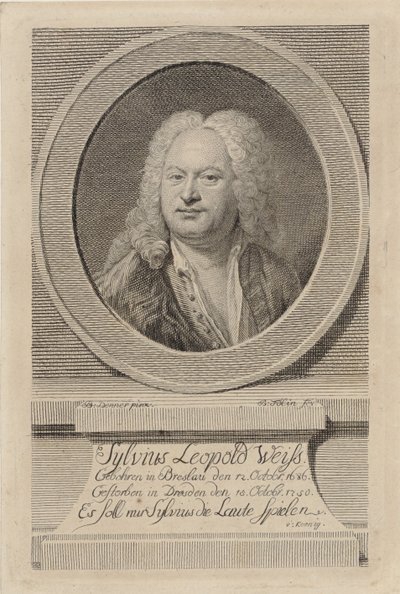 Portræt af Sylvius Leopold Weiss 1686-1750, 1750. af Balthasar Denner