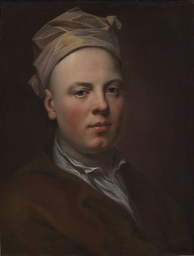 Portræt af en ung mand iført en hvid kasket af Balthasar Denner