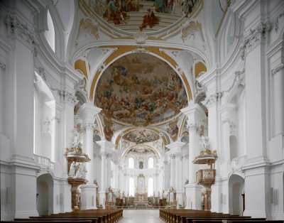 Indvendigt billede af klosterkirken af arkitekt Johann Balthasar Neumann (1687-1753) Neresheim, Tyskland af Balthasar Neumann
