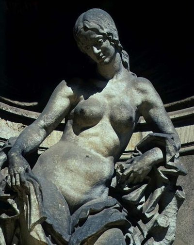 Detalje fra en skulptur af en nymfe af Balthasar Permoser