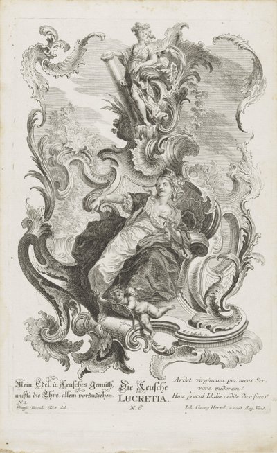 Den kyske Lucretia Die choice Lucretia (titel på objekt) Allegoriske figurer (serietitel) af Balthasar Sigmund Setletzky